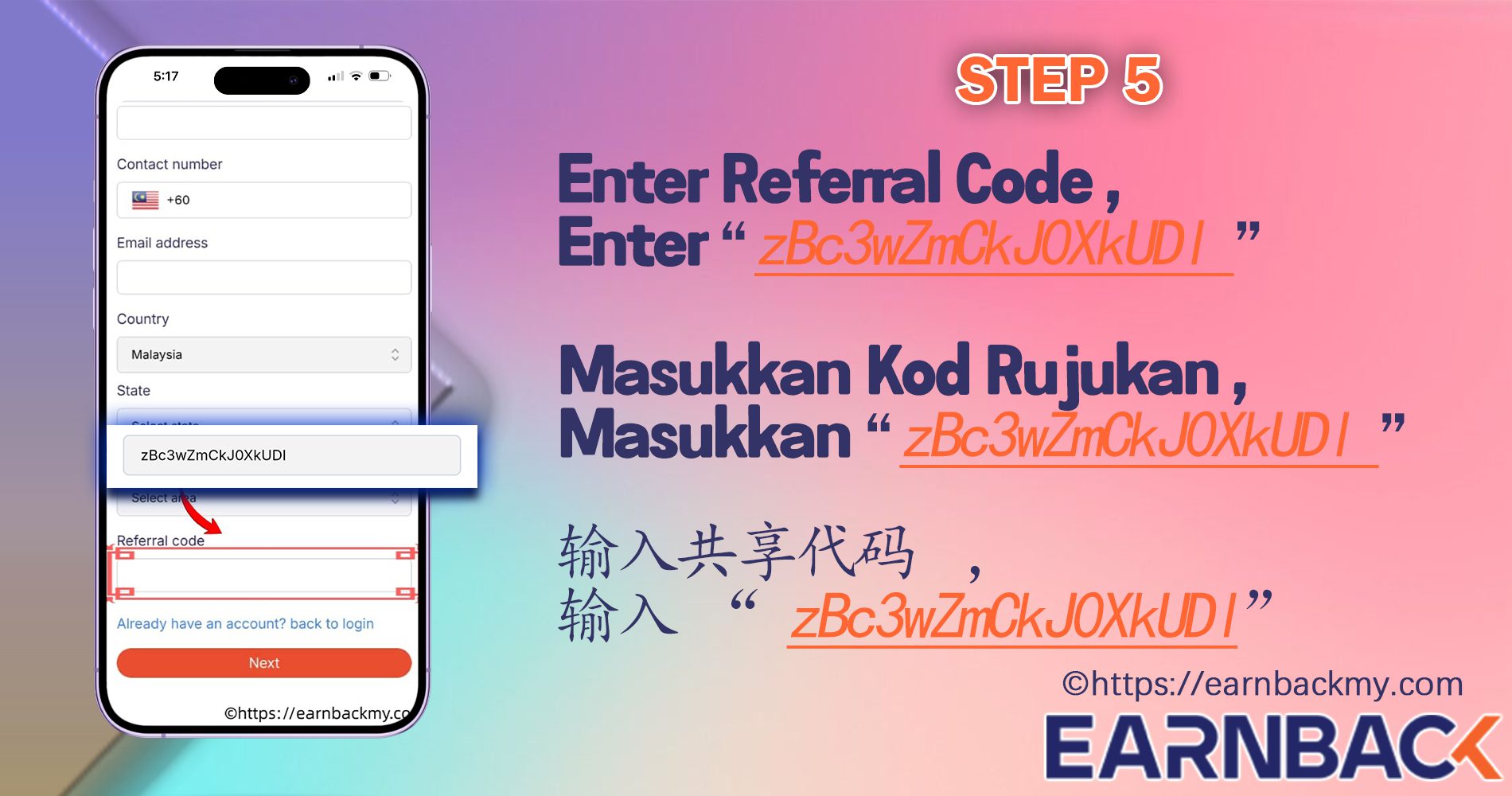 Step 5 - Referral code